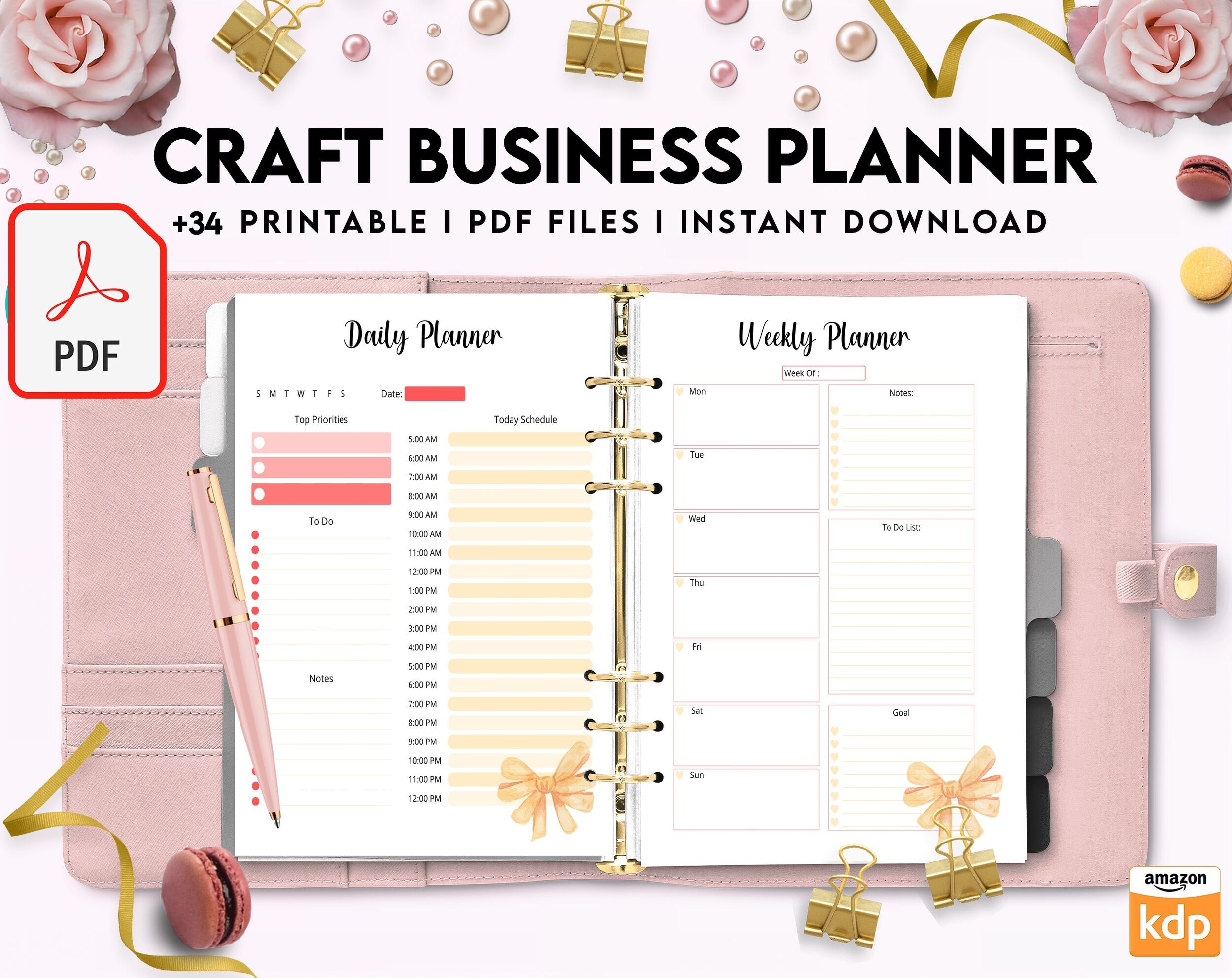 Craft Business Planner Template, Order form, Invoice, Tracker Etc. , PDF Printable, 8,5×11″ A4 size, Binder journal Business Template