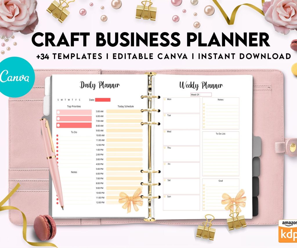 Craft Business Planner Template, Order form, Invoice, Tracker , Canva Editable Templates, interior, Binder journal Business Template