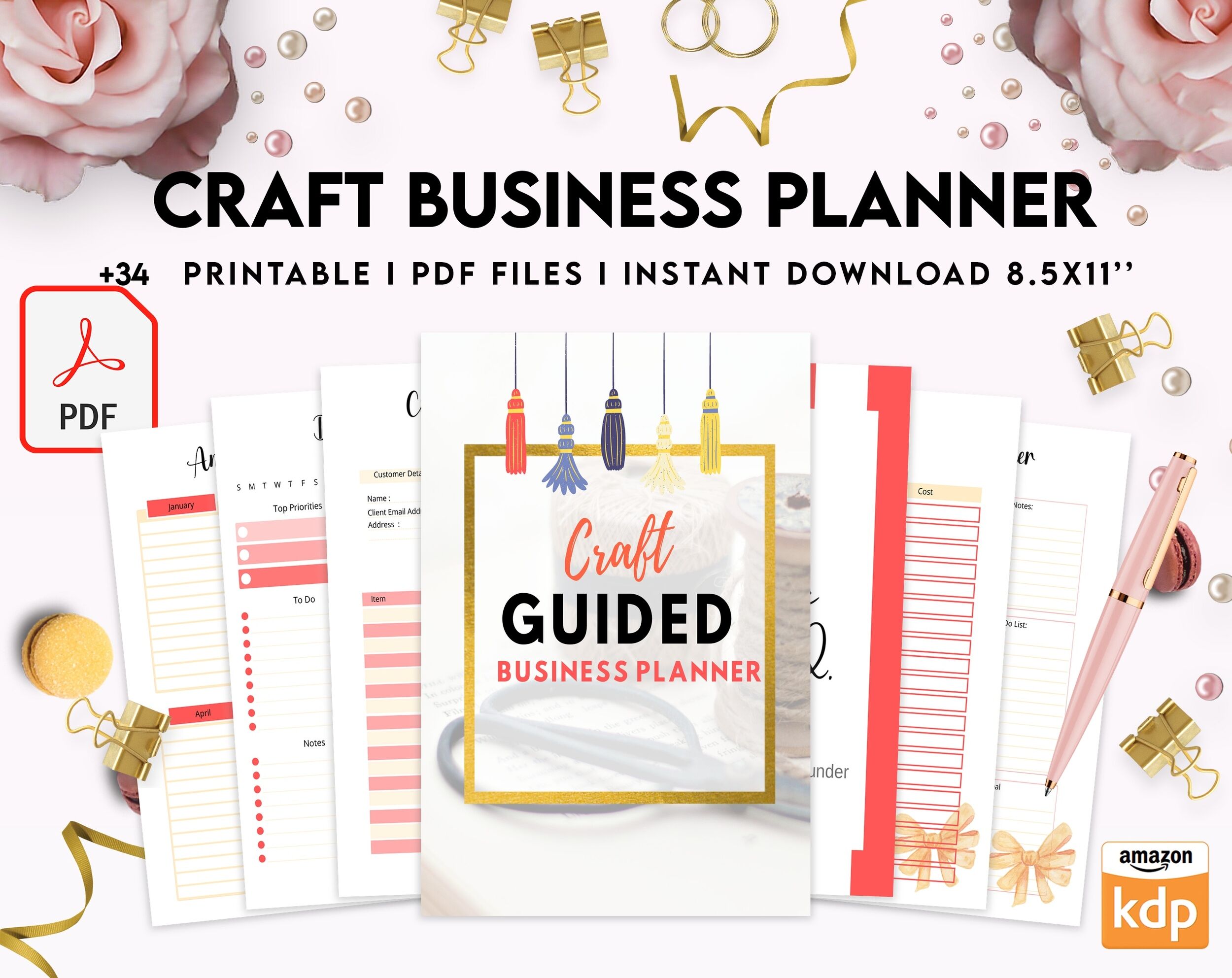 Craft Business Planner Template, Order form, Invoice, Tracker Etc. , PDF Printable, 8,5×11″ A4 size, Binder journal Business Template