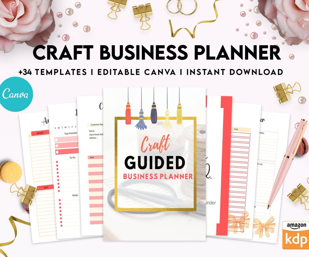 Craft Business Planner Template, Order form, Invoice, Tracker , Canva Editable Templates, interior, Binder journal Business Template