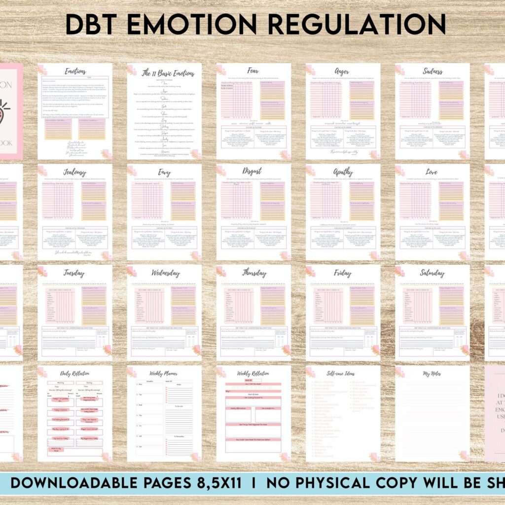 DBT Emotion Regulation Skills DBT Emotion Regulation Planner | Dialectical Behavioural Therapy, Emotion Regulation, PDF Printable, 8,5×11″ A4 size anxiety