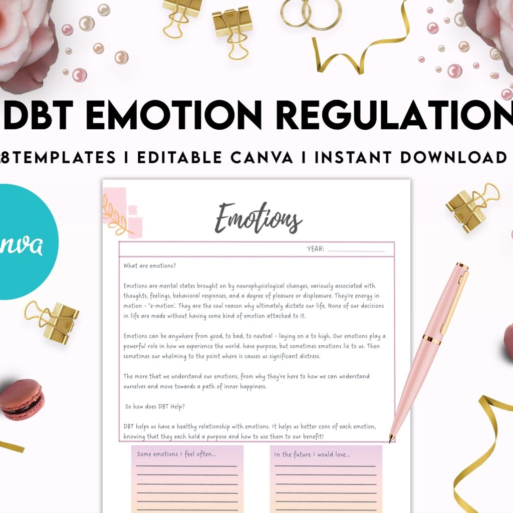 DBT Emotion Regulation Planner | Dialectical Behavioural Therapy, Emotion Regulation, Canva Editable Templates, interior anxiety