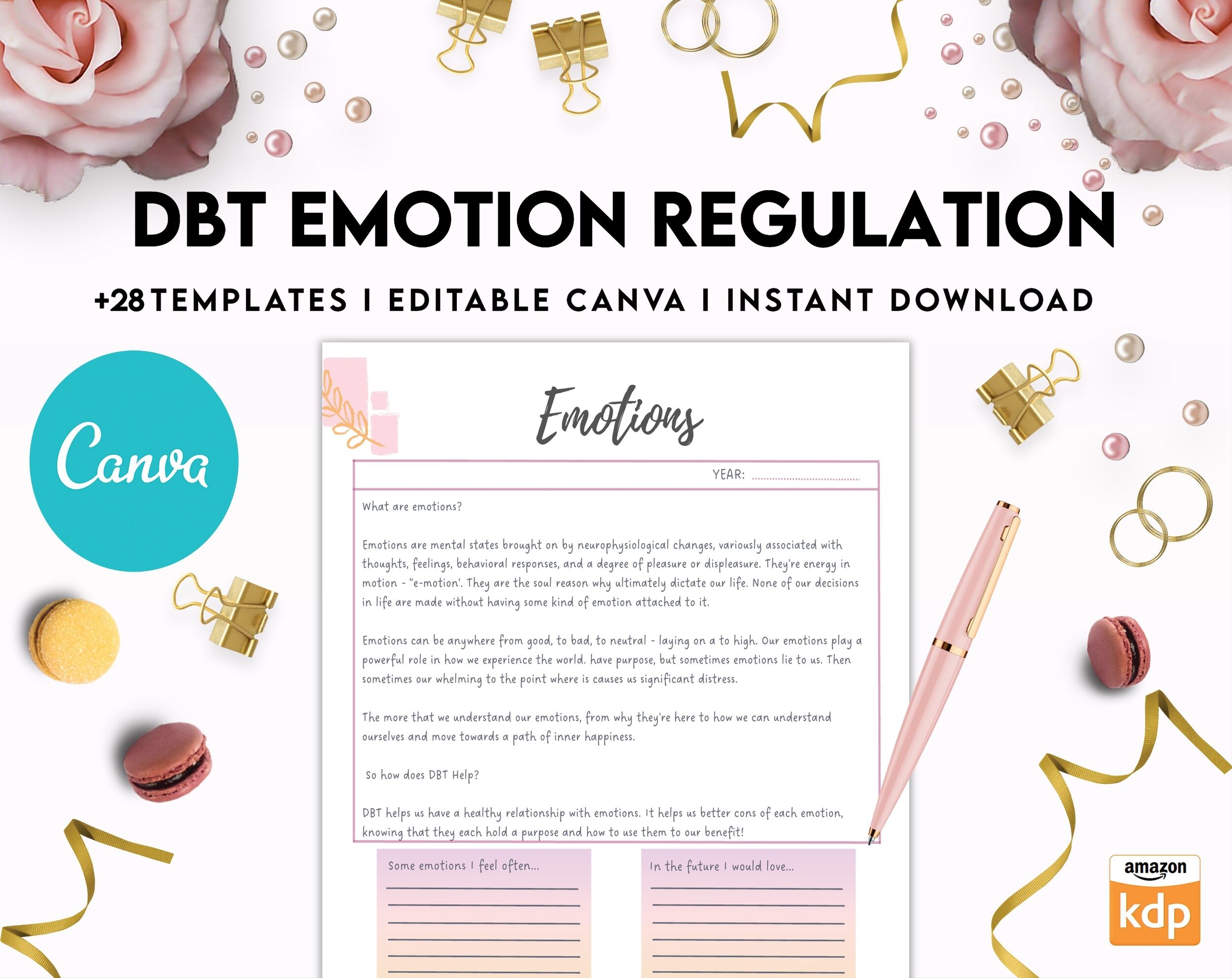 DBT Emotion Regulation Planner | Dialectical Behavioural Therapy, Emotion Regulation, Canva Editable Templates, interior anxiety