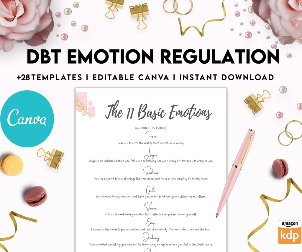 DBT Emotion Regulation Planner | Dialectical Behavioural Therapy, Emotion Regulation, Canva Editable Templates, interior anxiety