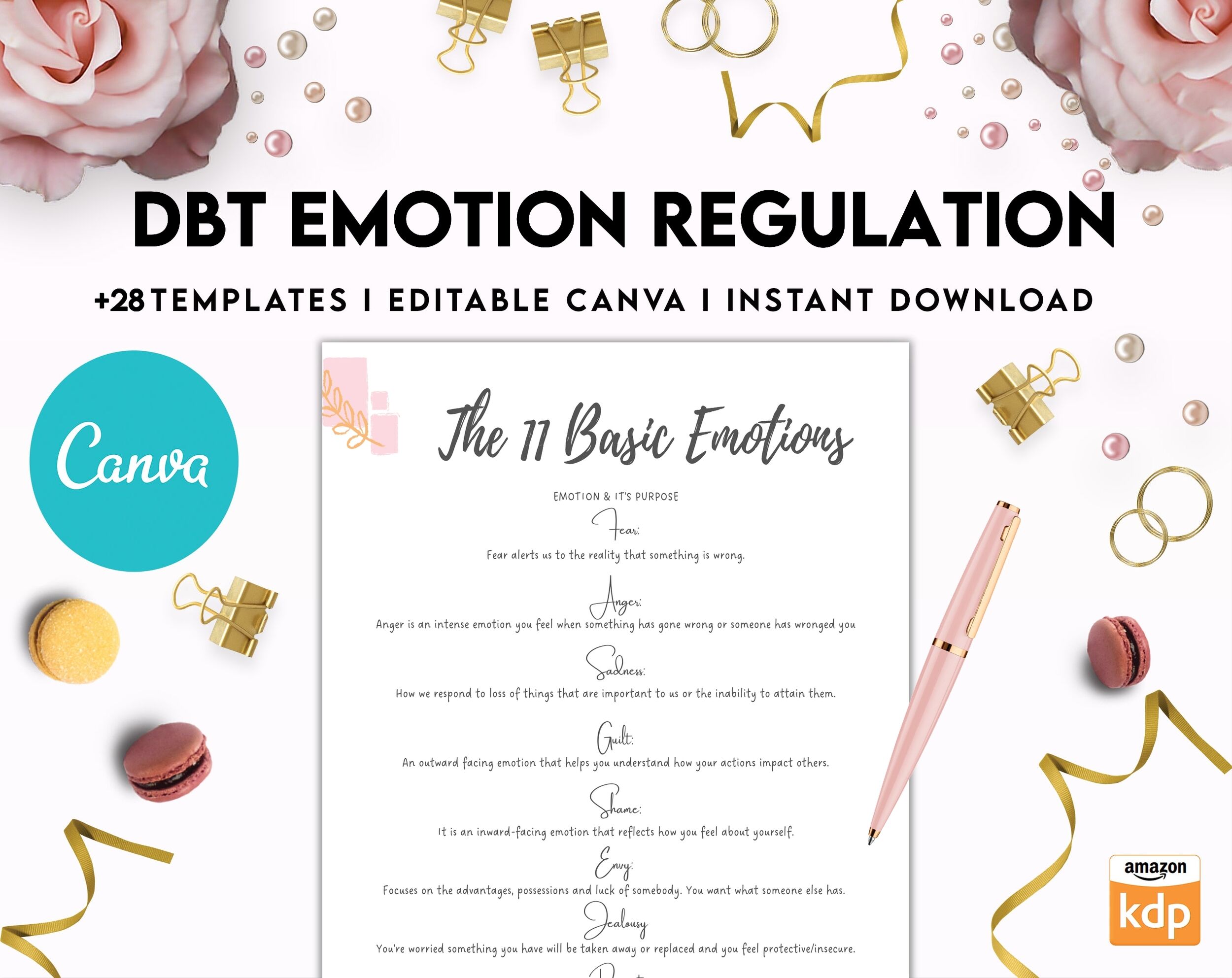 DBT Emotion Regulation Planner | Dialectical Behavioural Therapy, Emotion Regulation, Canva Editable Templates, interior anxiety