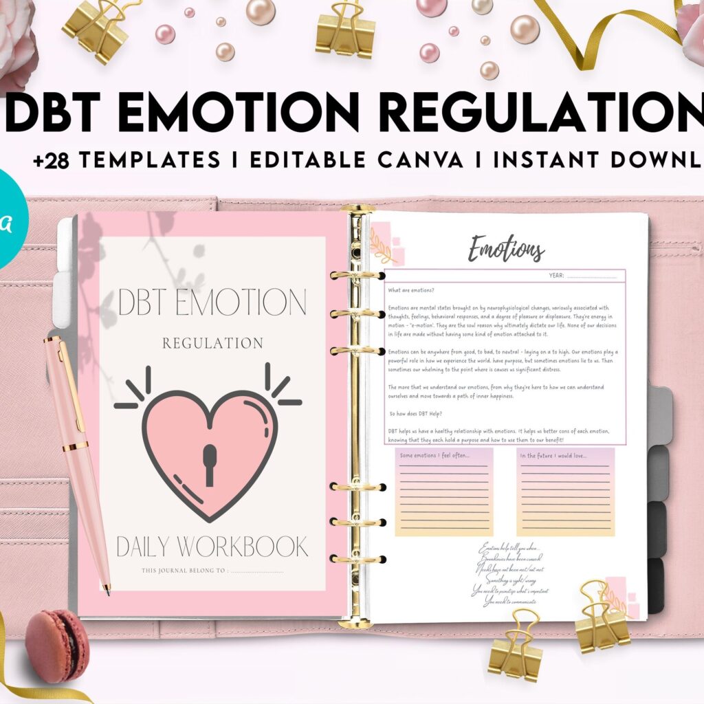 DBT Emotion Regulation Planner | Dialectical Behavioural Therapy, Emotion Regulation, Canva Editable Templates, interior anxiety