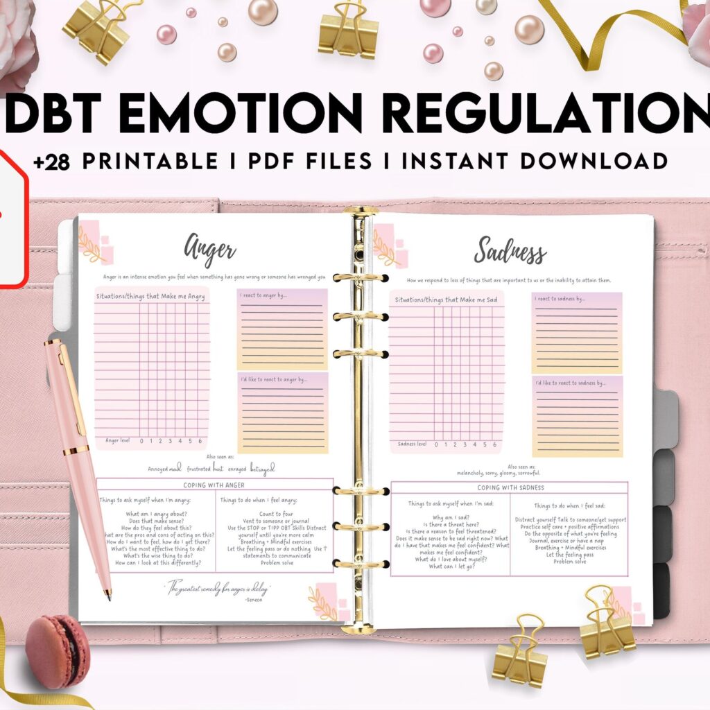 DBT Emotion Regulation Planner | Dialectical Behavioural Therapy, Emotion Regulation, PDF Printable, 8,5×11″ A4 size anxiety