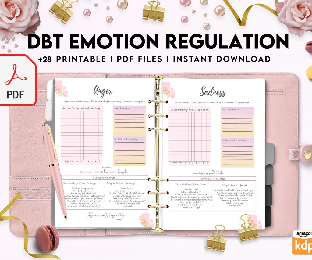 DBT Emotion Regulation Planner | Dialectical Behavioural Therapy, Emotion Regulation, PDF Printable, 8,5×11″ A4 size anxiety