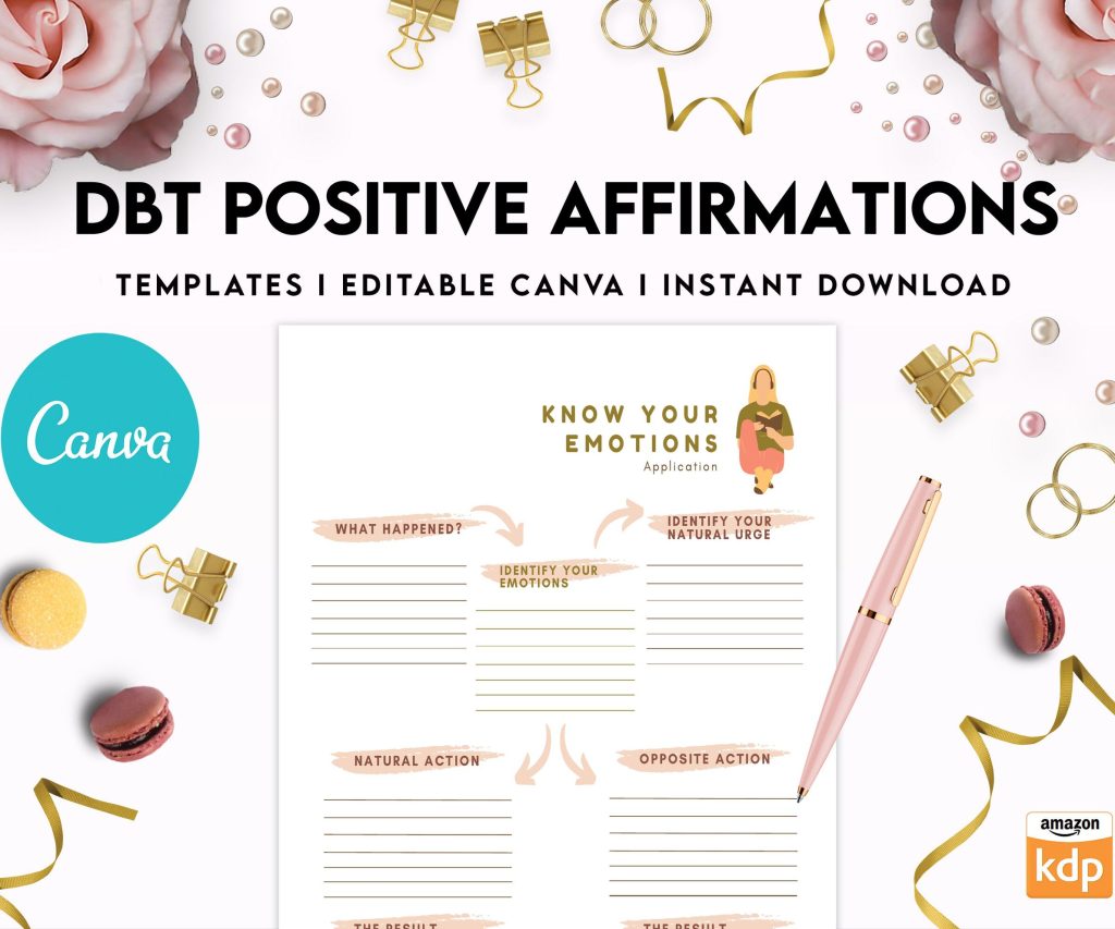 DBT Bundle, Diary Card, Cheat Sheet, Positive Affirmations, Dialectical Behavior Therapy, Canva Editable Templates, interior anxiety journal pdf