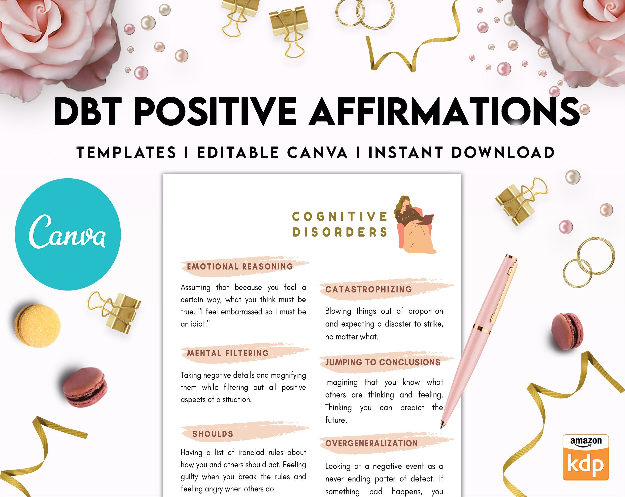 DBT Bundle, Diary Card, Cheat Sheet, Positive Affirmations, Dialectical Behavior Therapy, Canva Editable Templates, interior anxiety journal pdf