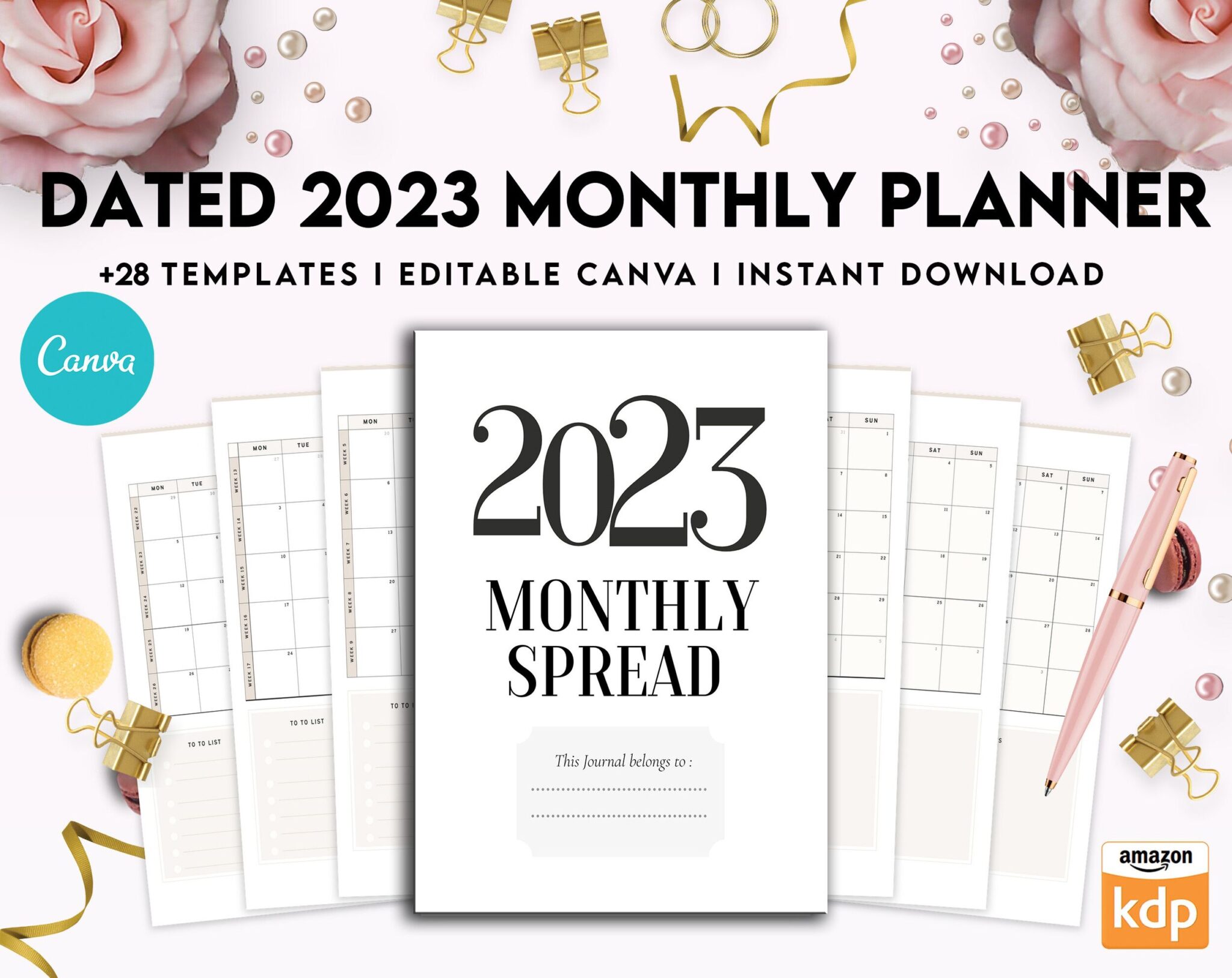 Dated 2023 Monthly Planner 28 Canva Templates 85x11 Printable And