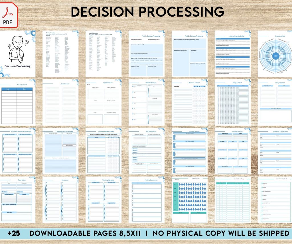 decision making worksheet therapy decision making template Decision Processing, Thought Processing Journal Pages for daily self care, mental health, & emotion list with breakdown worksheets, PDF Printable, 8,5×11″ A4 size anxiety journal