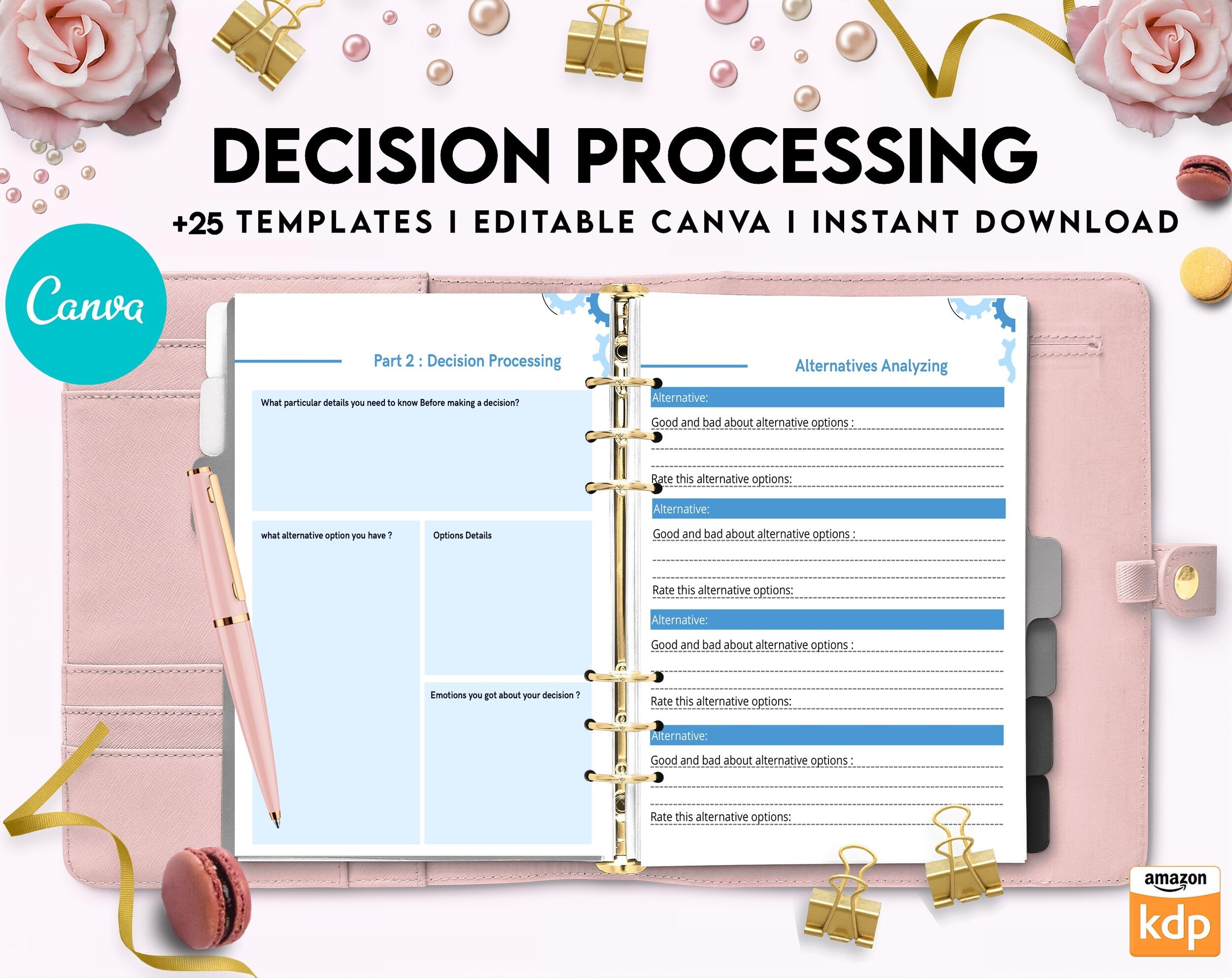 Make a Decision Aid Editable Templates Interactive Worksheet Journal Inserts Planner Notebook Template Therapy Mental Health School Counseling Tools, Canva Editable Templates, interior decision