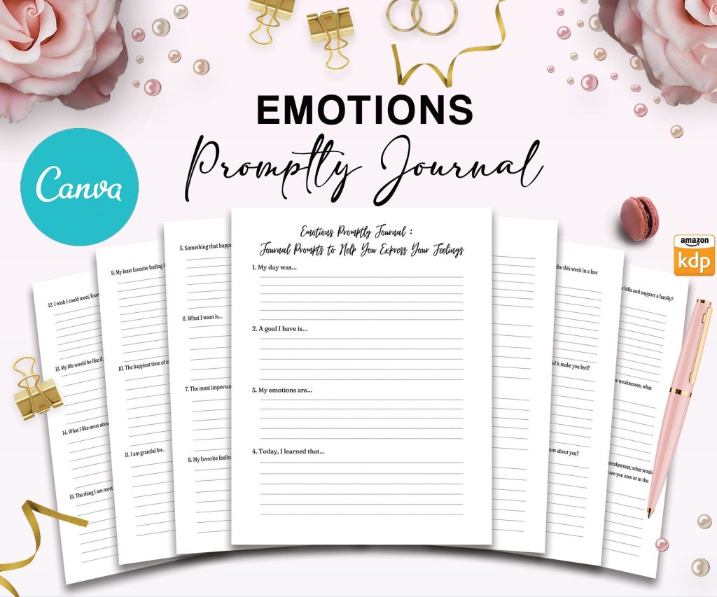 Emotion Journal Emotions Promptly Journal 35 Editable Templates, 8.5×11″ Canva Planner editable interior COMMERCIAL Use Canva editable KDP interior