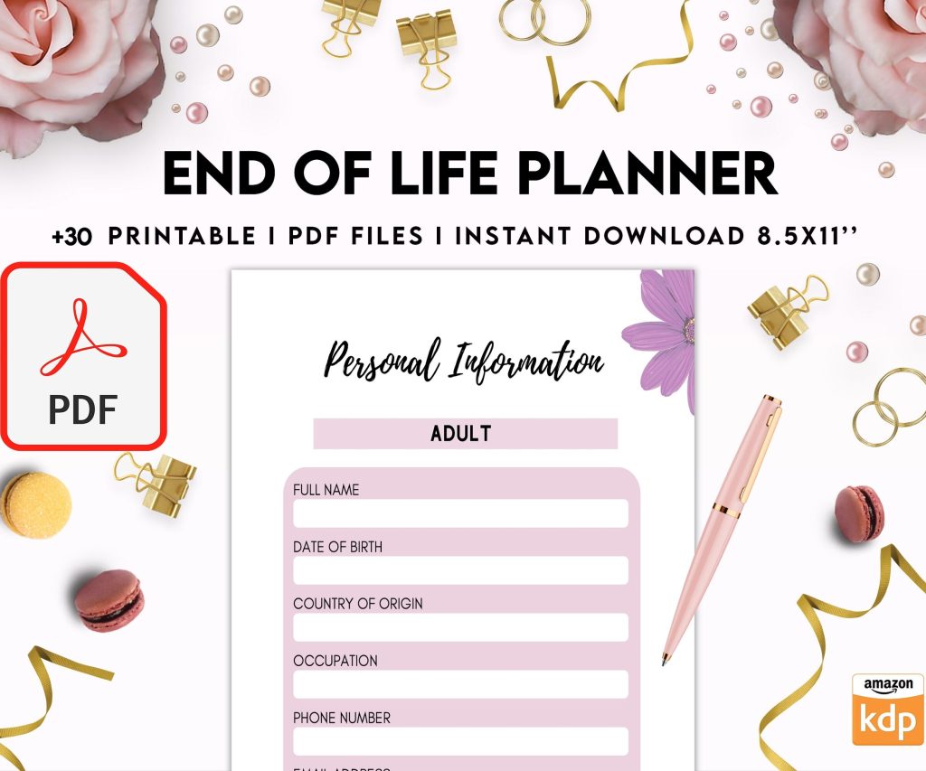End Of Life Planner Final Wishes Planner What If Emergency Binder 8×11 inch pages size Legacy Planner Funeral Planner Estate Planning Organizer, PDF Printable, 8,5×11″ A4 size Death Planner