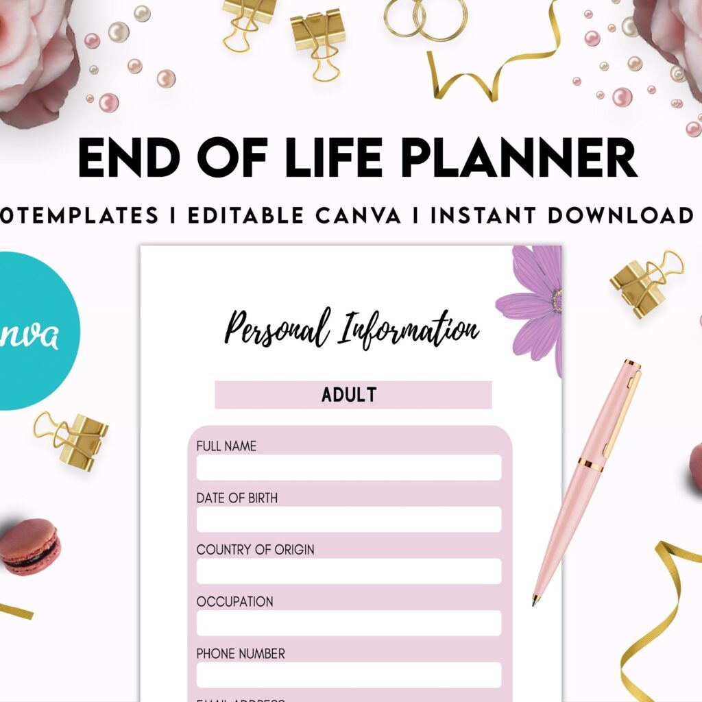 End Of Life Planner Final Wishes Planner What If Emergency Binder Editable Templates Legacy Planner Funeral Planner Estate Planning Organizer, Canva Editable Templates, interior Death Planner