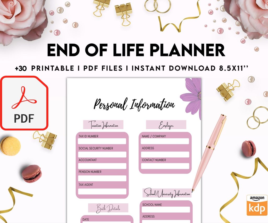 End Of Life Planner Final Wishes Planner What If Emergency Binder 8×11 inch pages size Legacy Planner Funeral Planner Estate Planning Organizer, PDF Printable, 8,5×11″ A4 size Death Planner