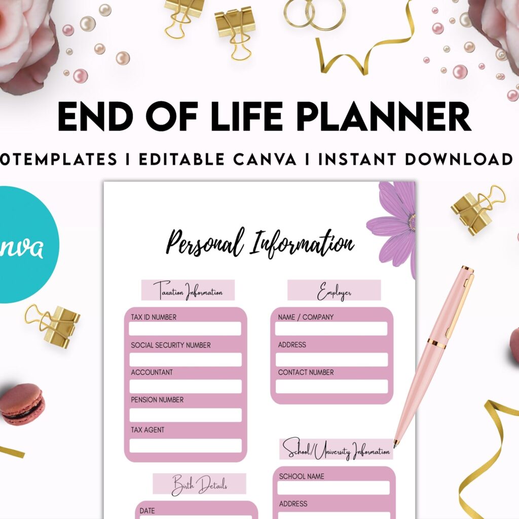 End Of Life Planner Final Wishes Planner What If Emergency Binder Editable Templates Legacy Planner Funeral Planner Estate Planning Organizer, Canva Editable Templates, interior Death Planner