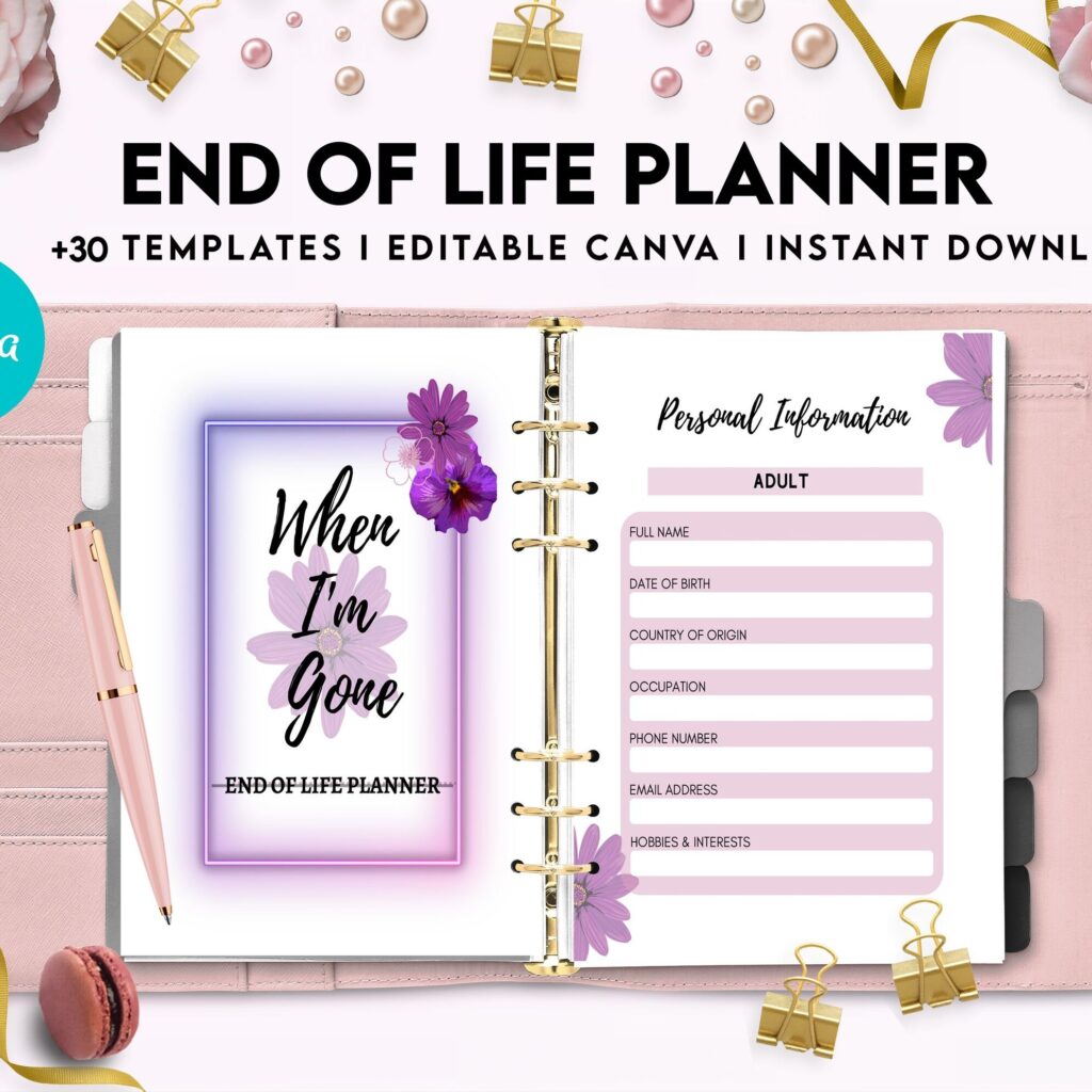 End Of Life Planner Final Wishes Planner What If Emergency Binder Editable Templates Legacy Planner Funeral Planner Estate Planning Organizer, Canva Editable Templates, interior Death Planner