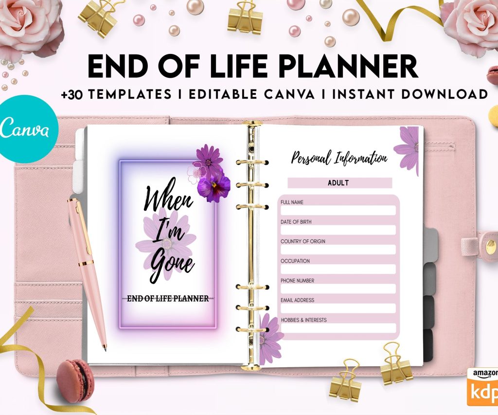 End Of Life Planner Final Wishes Planner What If Emergency Binder Editable Templates Legacy Planner Funeral Planner Estate Planning Organizer, Canva Editable Templates, interior Death Planner