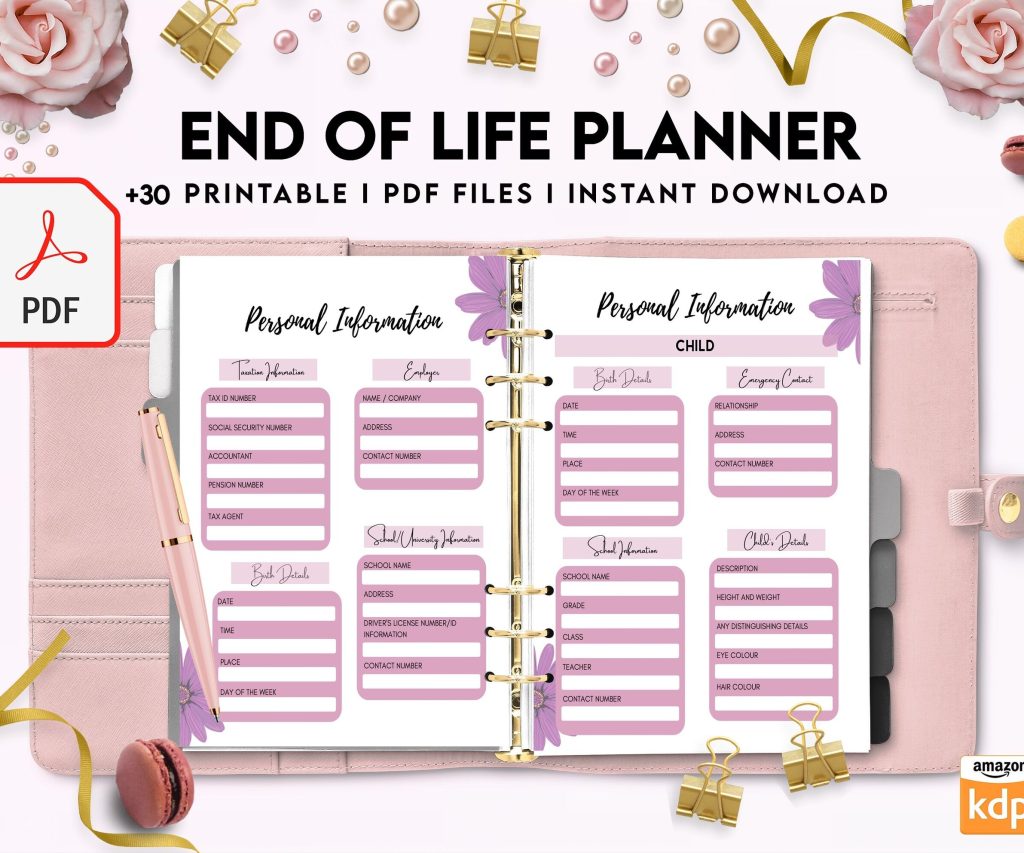 End Of Life Planner Final Wishes Planner What If Emergency Binder 8×11 inch pages size Legacy Planner Funeral Planner Estate Planning Organizer, PDF Printable, 8,5×11″ A4 size Death Planner