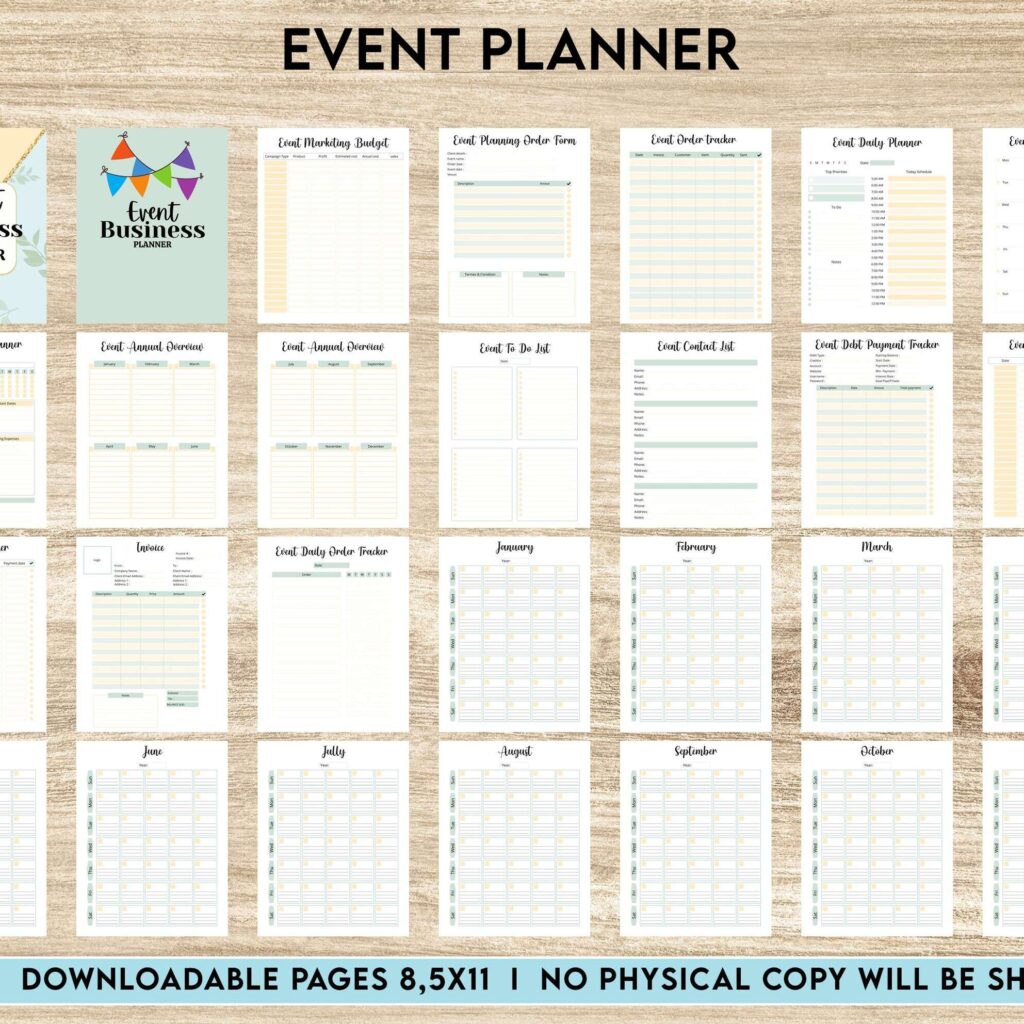 Event Planning Business Planner, Order form, Invoice, Tracker… , 35 pages PDF Printable, 8,5×11″ A4 size, Binder journal