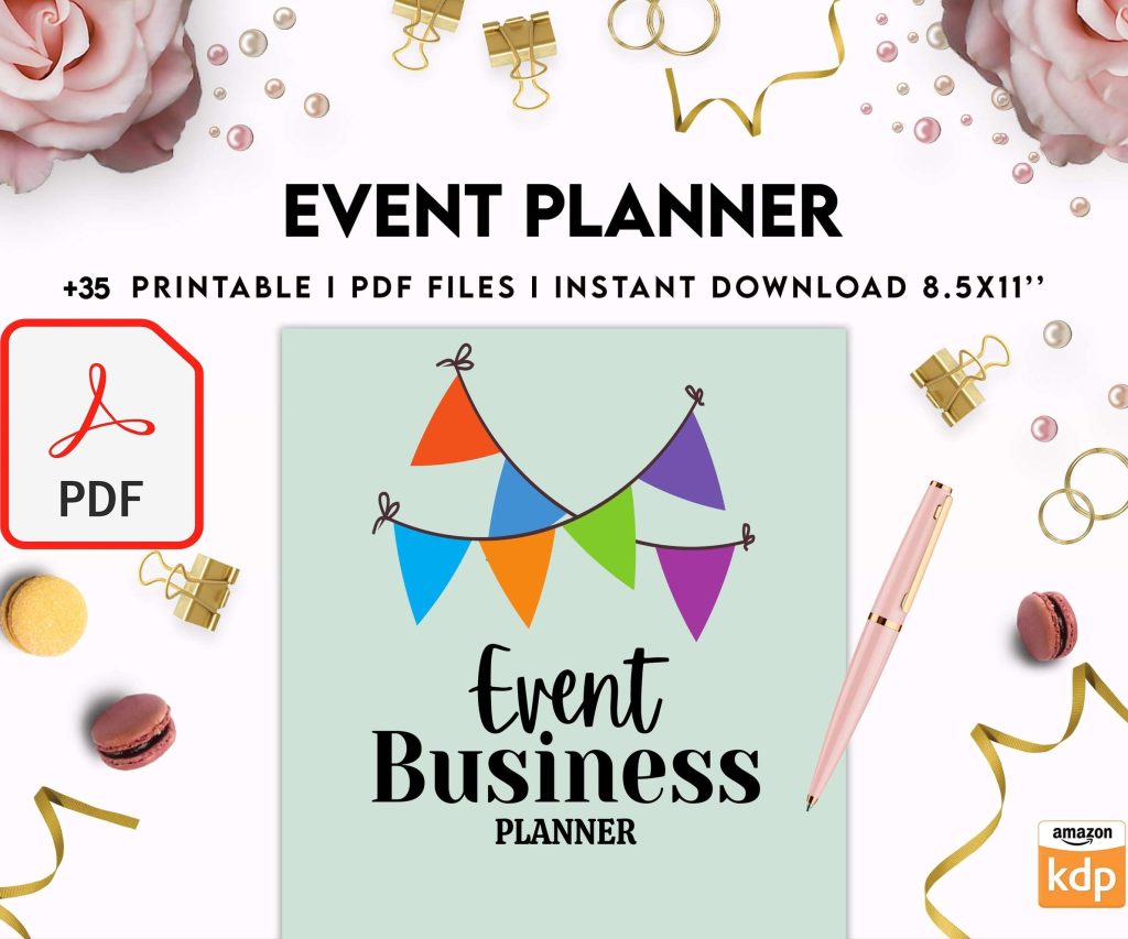 Event Planning Business Planner, Order form, Invoice, Tracker… , 35 pages PDF Printable, 8,5×11″ A4 size, Binder journal