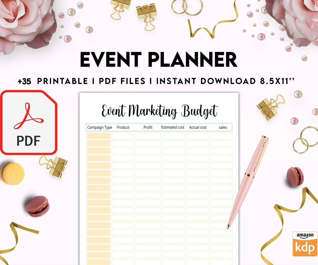Event Planning Business Planner, Order form, Invoice, Tracker… , 35 pages PDF Printable, 8,5×11″ A4 size, Binder journal