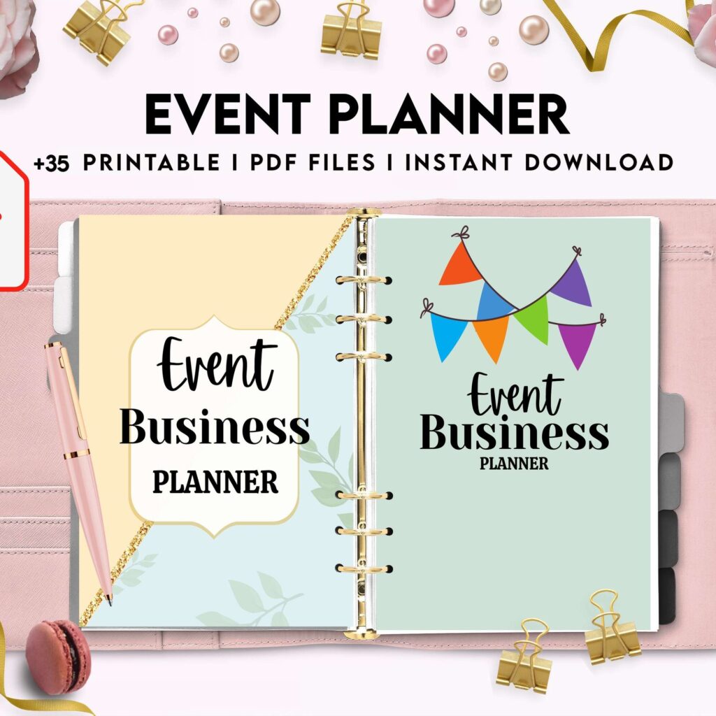 Event Planning Business Planner, Order form, Invoice, Tracker… , 35 pages PDF Printable, 8,5×11″ A4 size, Binder journal