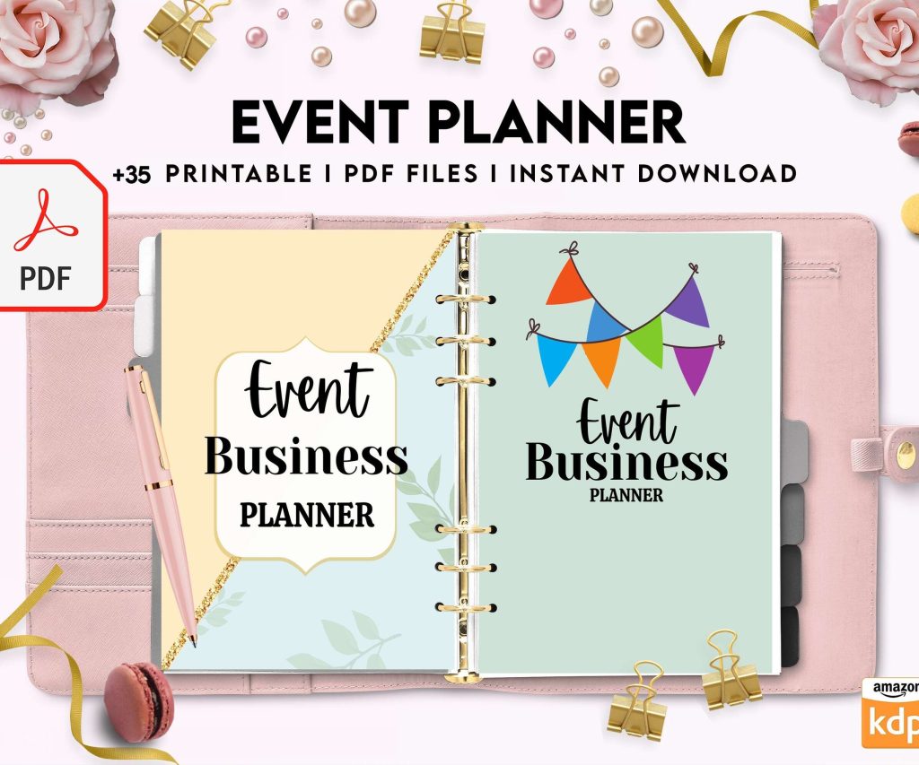 Event Planning Business Planner, Order form, Invoice, Tracker… , 35 pages PDF Printable, 8,5×11″ A4 size, Binder journal