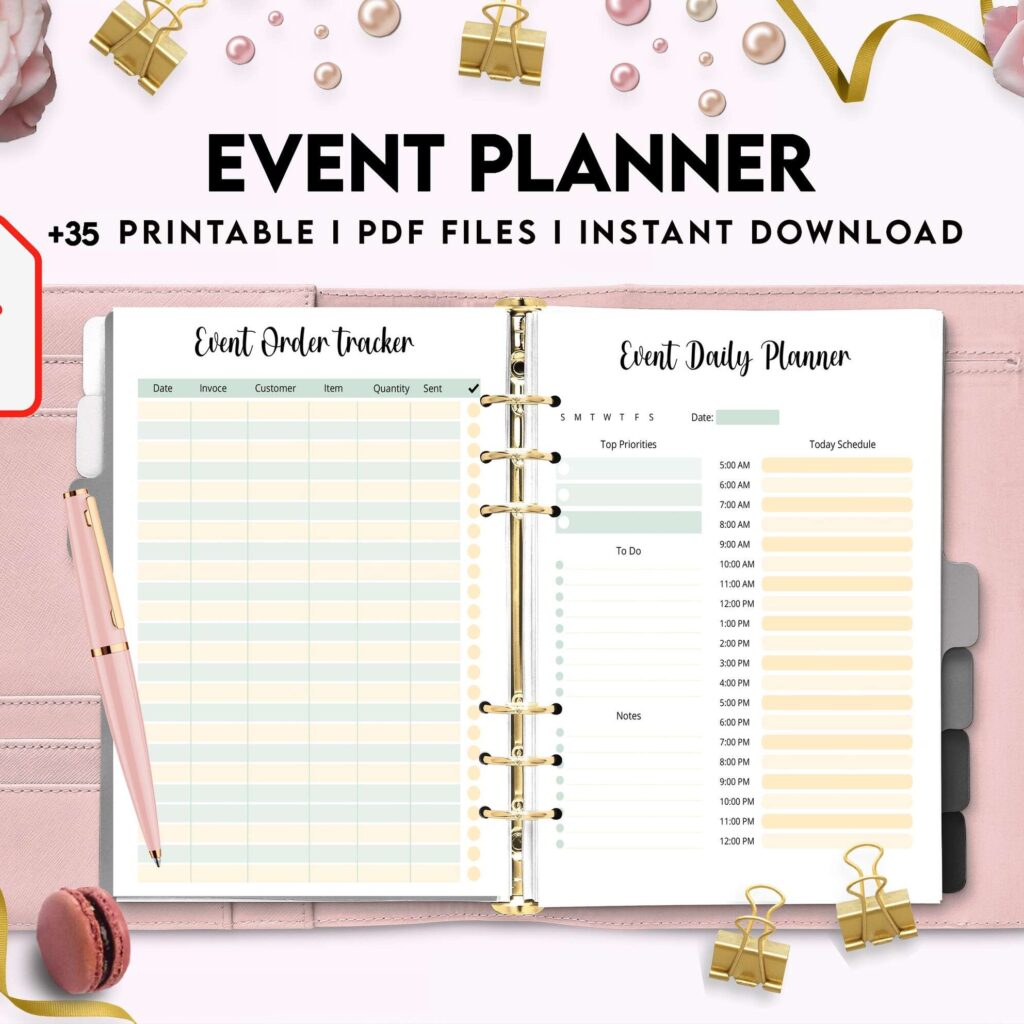 Event Planning Business Planner, Order form, Invoice, Tracker… , 35 pages PDF Printable, 8,5×11″ A4 size, Binder journal