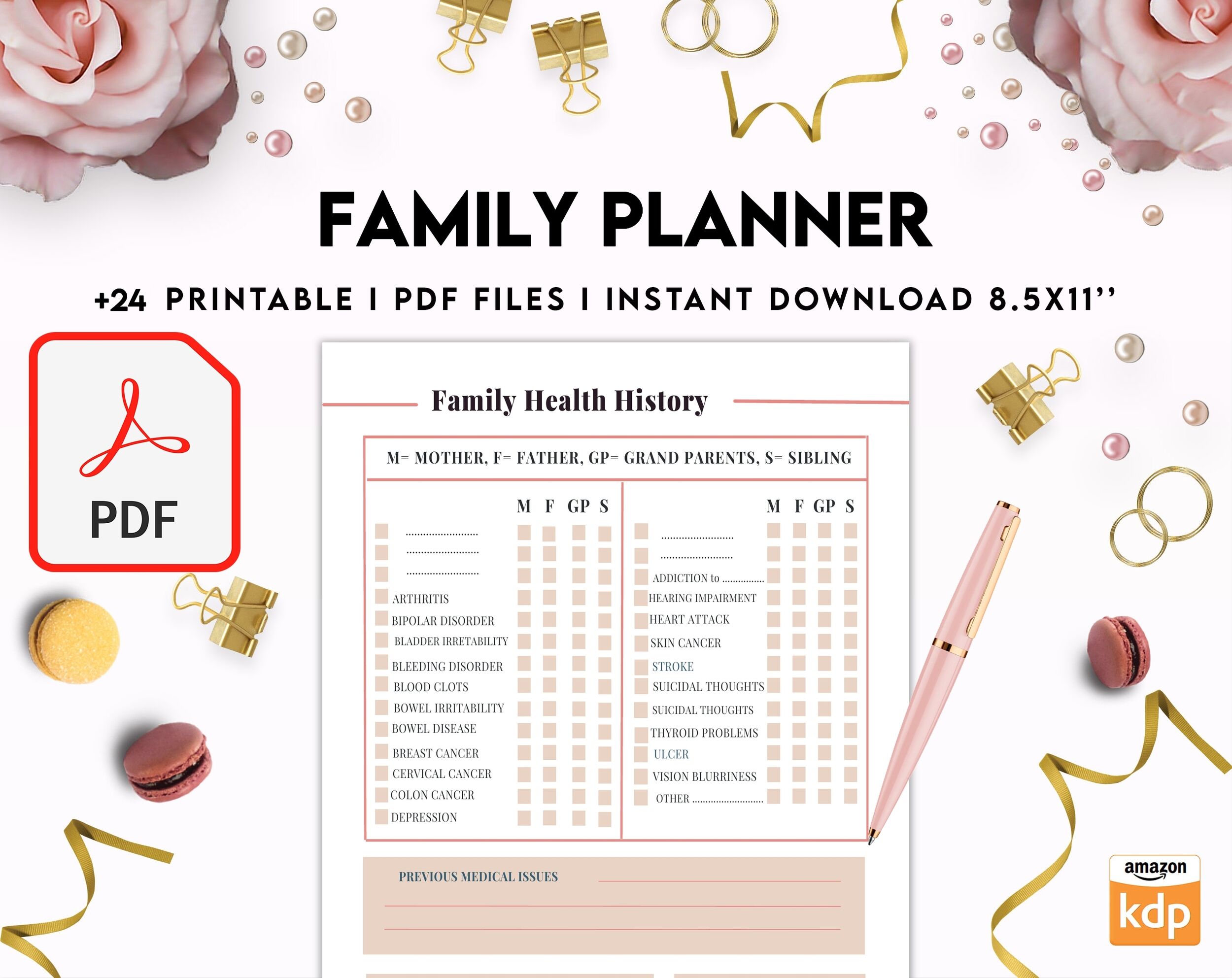 Family Health History, Personal Health History, Medical Record Tracker, Medical Appointment Tracker, Physician Form template, PDF Printable, 8,5×11″ A4 size appointment journal