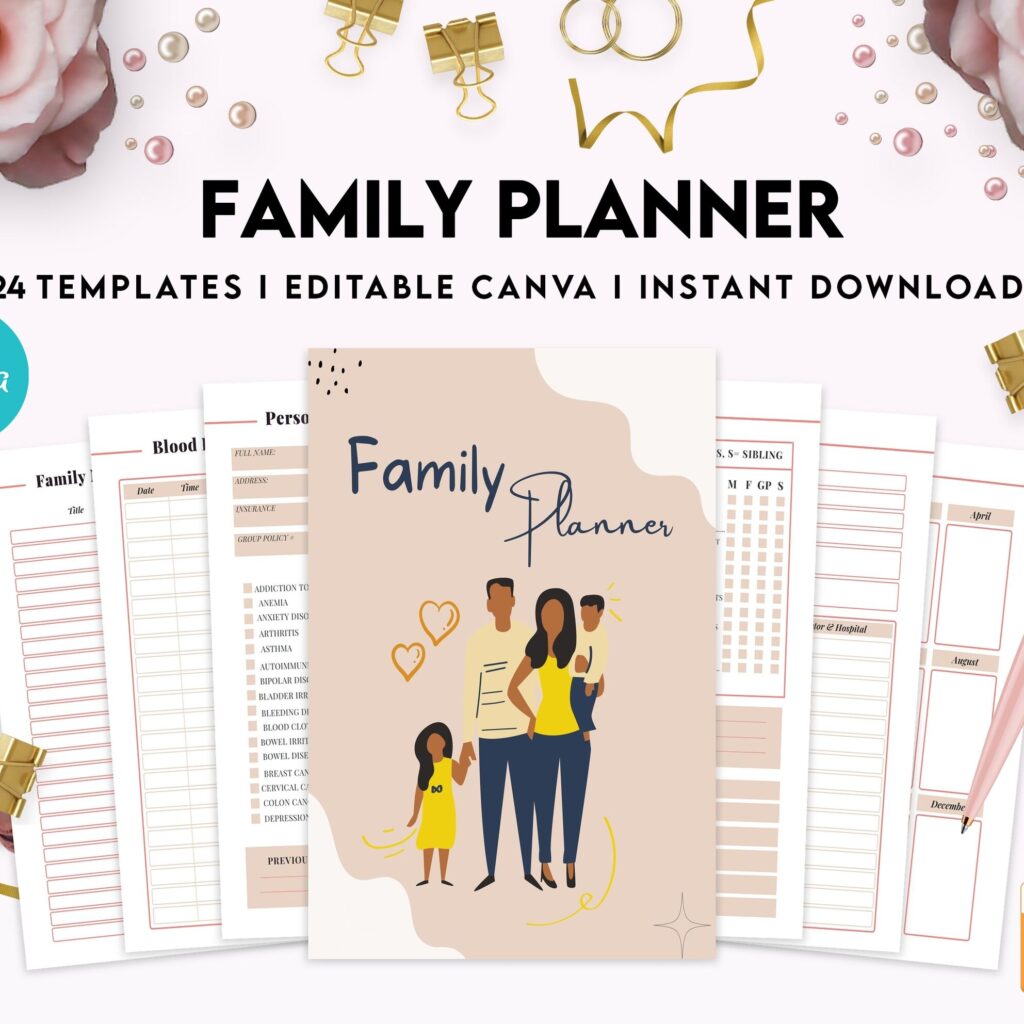 Family Health History, Personal Health History, Medical Record Tracker, Medical Appointment Tracker, Physician Form template, Canva Editable Templates, interior appointment journal