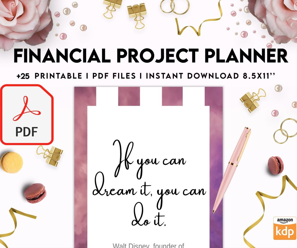 Financial Project Planner| 8×11 inch pages size Budget Planner| Finance Savings Tracker Binder| Monthly Debt| Bill Tracker| Expenses Tracker, PDF Printable, 8,5×11″ A4 size budget dashboard