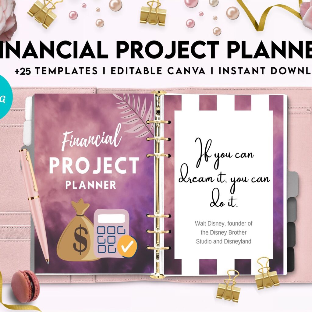 Financial Project Planner | Editable Templates Budget Planner| Finance Savings Tracker Binder| Monthly Debt| Bill Tracker| Expenses Tracker, Canva Editable Templates, interior budget dashboard