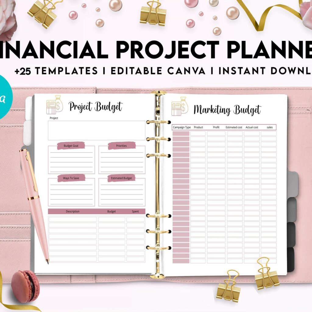 Financial Project Planner | Editable Templates Budget Planner| Finance Savings Tracker Binder| Monthly Debt| Bill Tracker| Expenses Tracker, Canva Editable Templates, interior budget dashboard
