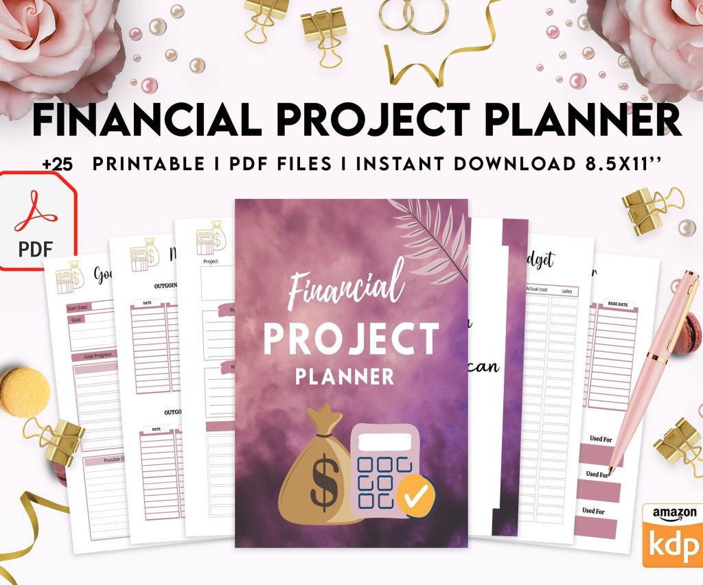 Financial Project Planner| 8×11 inch pages size Budget Planner| Finance Savings Tracker Binder| Monthly Debt| Bill Tracker| Expenses Tracker, PDF Printable, 8,5×11″ A4 size budget dashboard