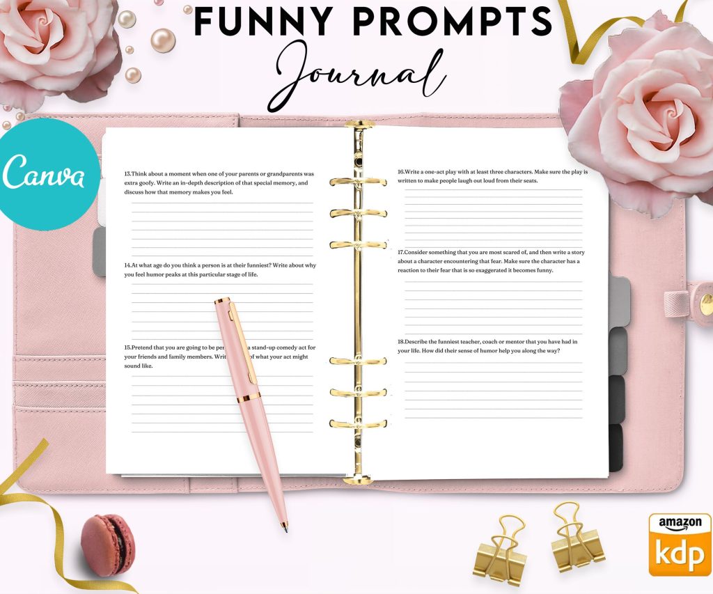 Funny Prompt Journal 34 Editable Templates, 8.5×11″ Canva Planner editable interior COMMERCIAL Use Canva editable KDP interior