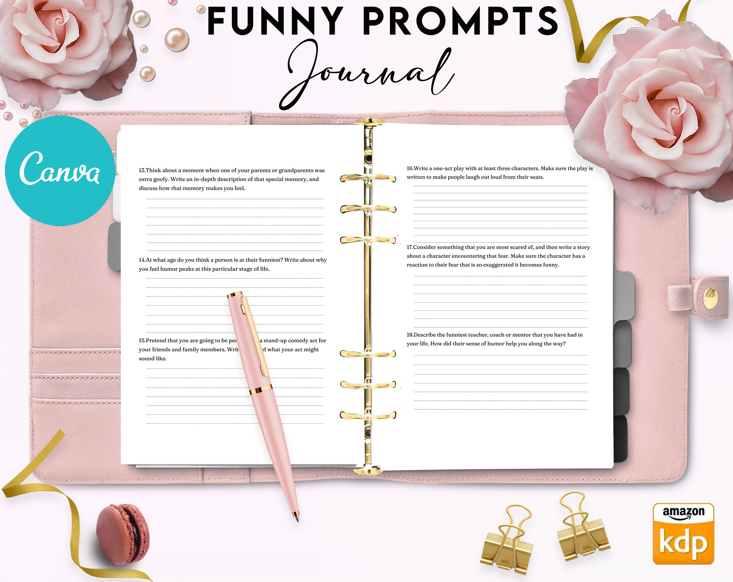 Funny Prompt Journal 34 Editable Templates, 8.5×11″ Canva Planner editable interior COMMERCIAL Use Canva editable KDP interior