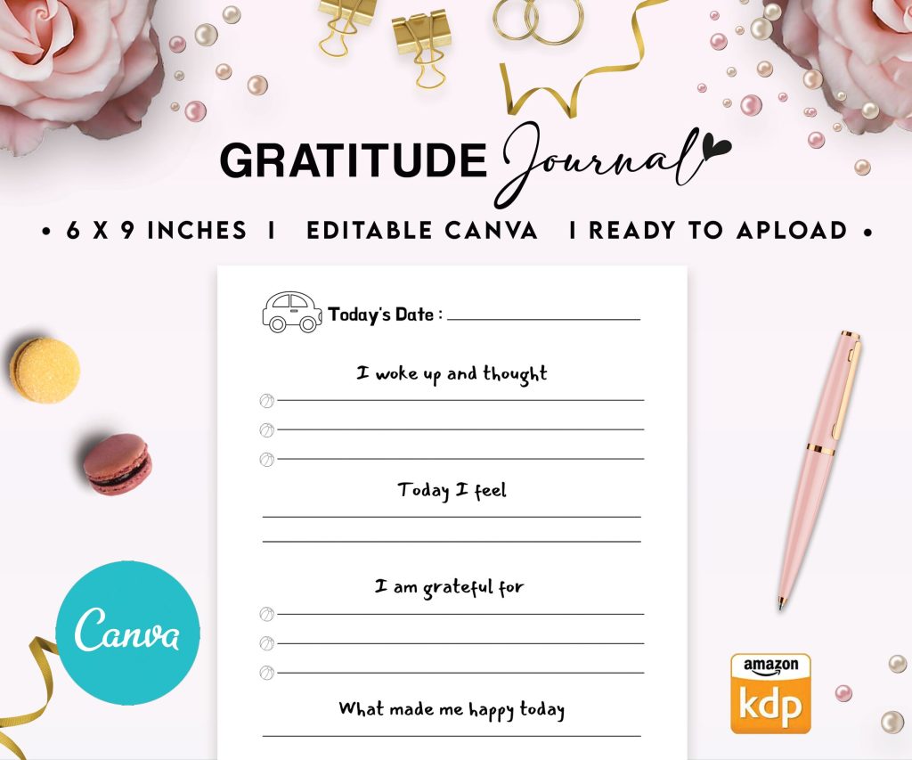 Gratitude Journal Template for kids 6×9″ Canva Editable Template, Canva Kids editable interior digital and printable, gratitude_canva