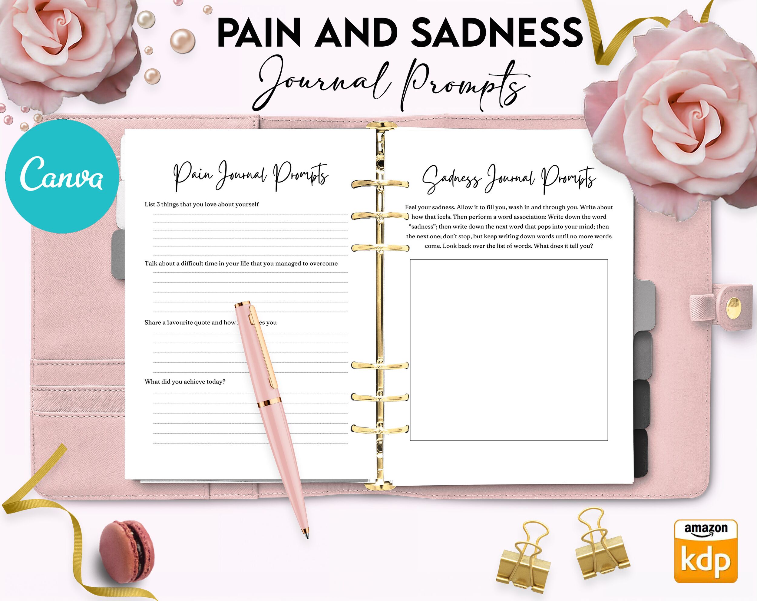 Grief Promptly Journal 37 Editable Templates, 8.5×11″ Canva Planner editable interior COMMERCIAL Use Canva editable KDP interior
