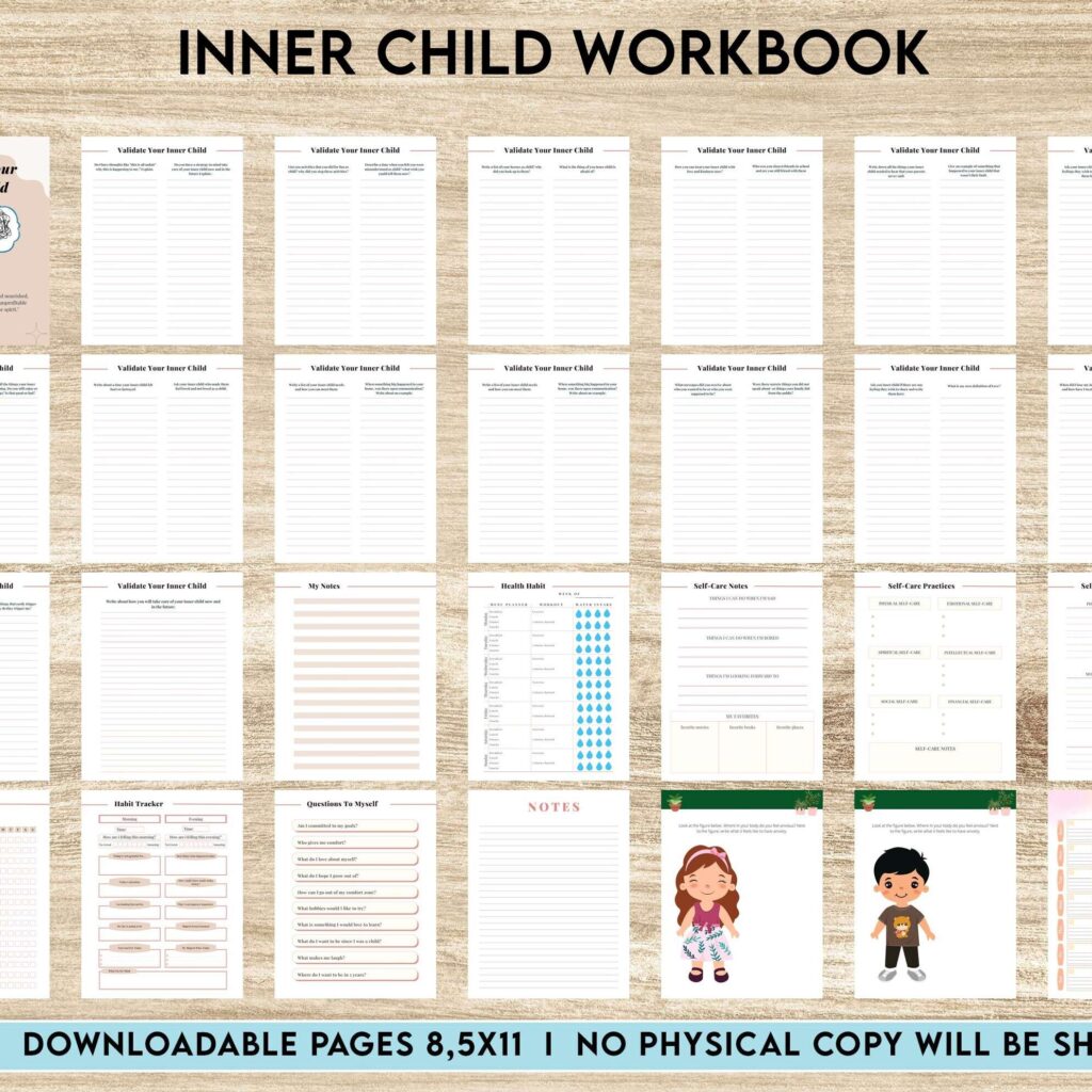 Inner Child Shadow Work, Journal Prompts, 8×11 inch pages size Workbook Mental Health, 8×11 inch pages size Journal Pages, PDF Printable, 8,5×11″ A4 size