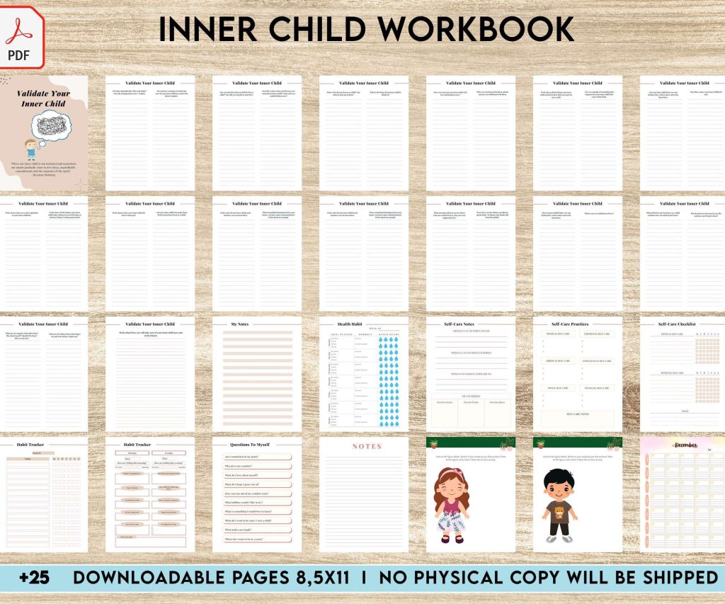 Inner Child Shadow Work, Journal Prompts, 8×11 inch pages size Workbook Mental Health, 8×11 inch pages size Journal Pages, PDF Printable, 8,5×11″ A4 size