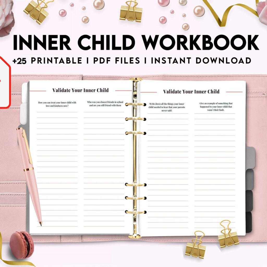 Inner Child Shadow Work, Journal Prompts, 8×11 inch pages size Workbook Mental Health, 8×11 inch pages size Journal Pages, PDF Printable, 8,5×11″ A4 size