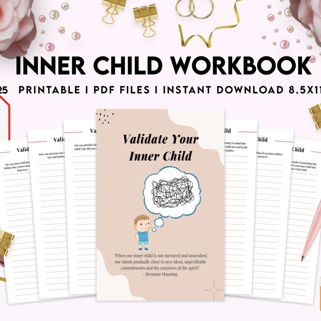 Inner Child Workbook Inner Child Shadow Work, Journal Prompts, 8×11 inch pages size Workbook Mental Health, 8×11 inch pages size Journal Pages, PDF Printable, 8,5×11″ A4 size