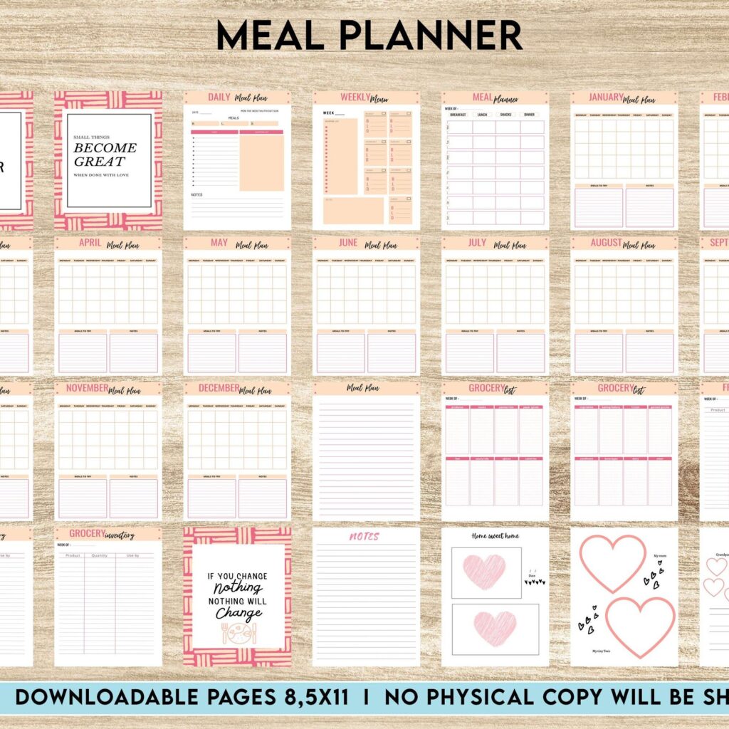 printable meal planner Meal planner, Daily weekly monthly Planner, Grocery List, Fridge Inventory, Canva Editable Templates, interior Grocery List