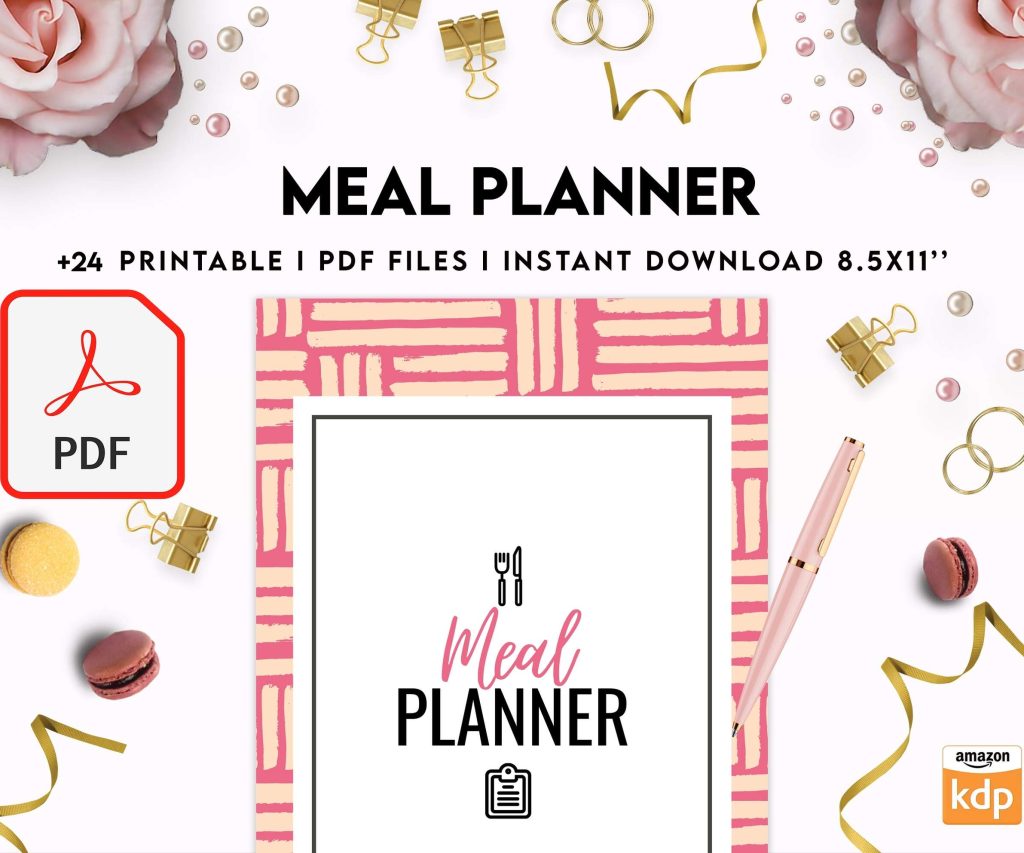 Meal planner, Daily weekly monthly Planner, Grocery List, Fridge Inventory, PDF Printable, 8,5×11″ A4 size