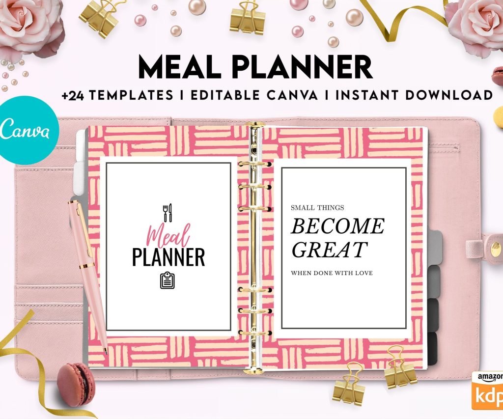 Meal planner, Daily weekly monthly Planner, Grocery List, Fridge Inventory, Canva Editable Templates, interior Grocery List