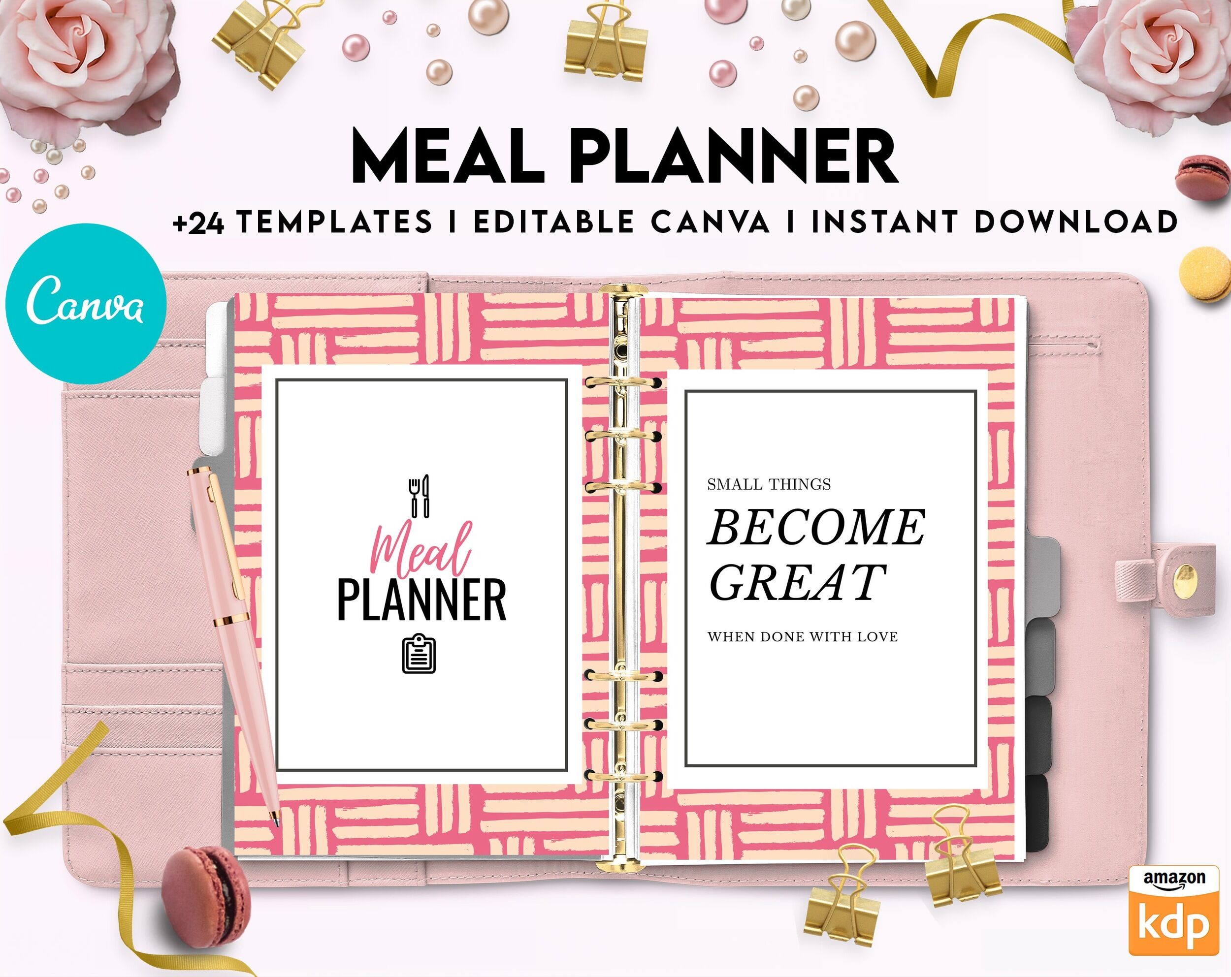 Meal planner, Daily weekly monthly Planner, Grocery List, Fridge Inventory, Canva Editable Templates, interior Grocery List