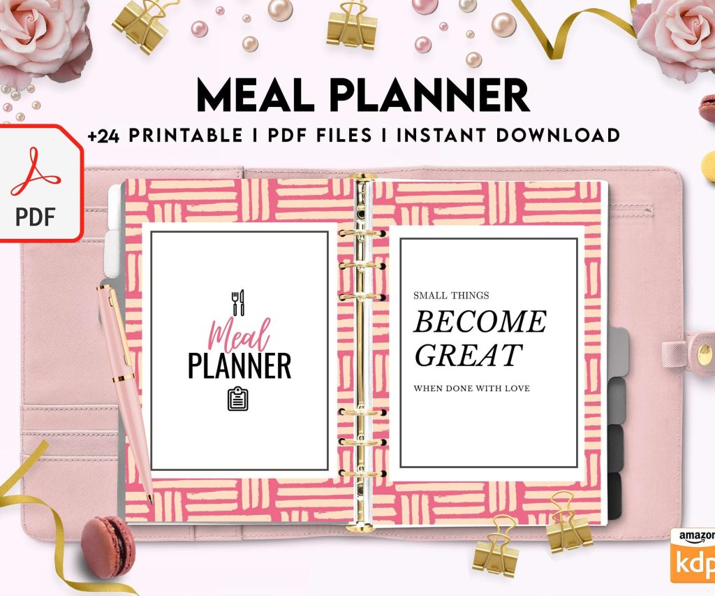 Meal planner, Daily weekly monthly Planner, Grocery List, Fridge Inventory, PDF Printable, 8,5×11″ A4 size